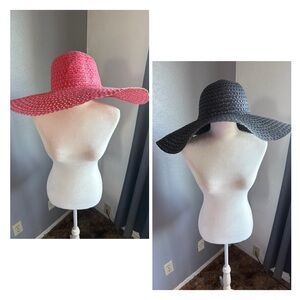 Large Pink and Black Wide Brim Hats JUST IN TIME FOR SUMMER - Qty 2